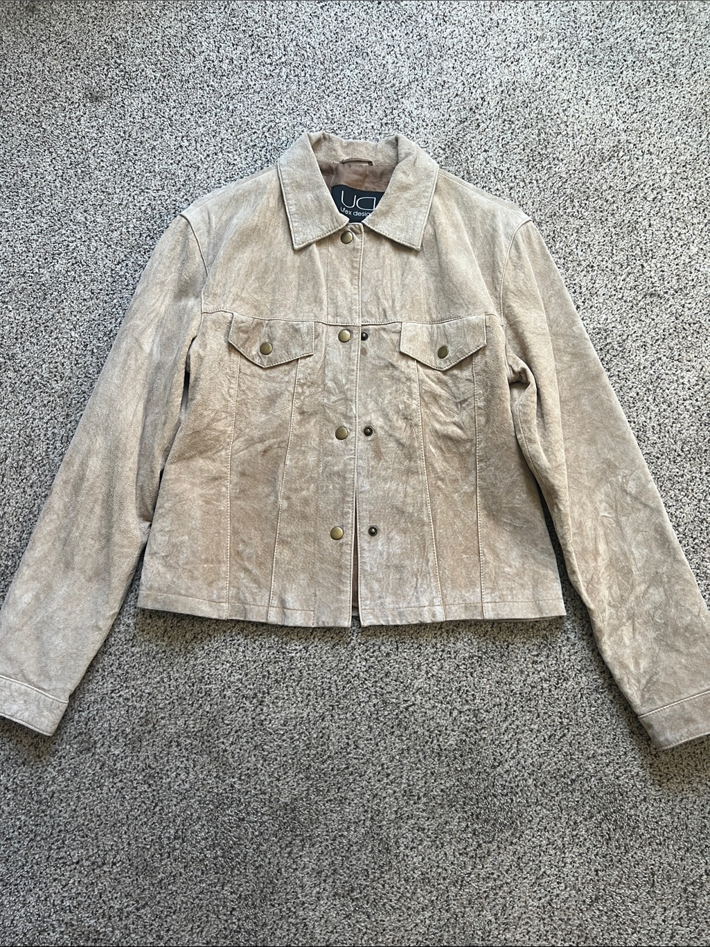 Almond 100% Suede Leather Jacket With Snap Front